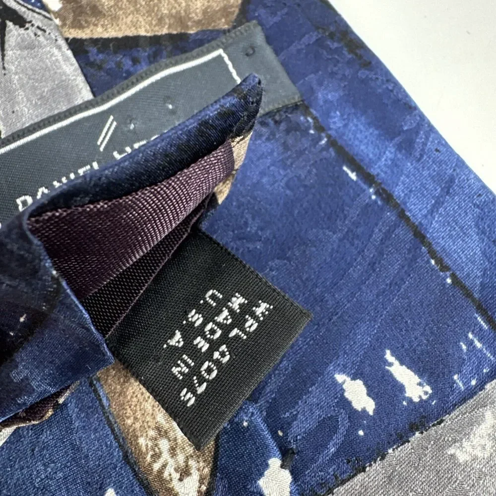 Lot of 3 Vintage Neckties Daniel Hechter 100% Silk‎ Made in USA Blue Black Brown